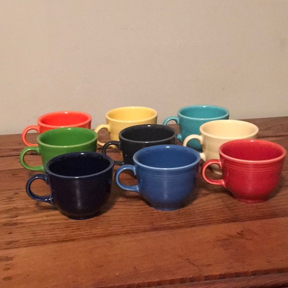 9 FIESTA Coffee Cups Only NWOT No Saucers 1950's Kitchen Mugs Primary Colors - Picture 3 of 8
